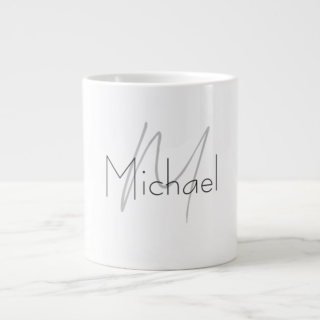 Monogrammed Minimalist Plain Modern Name Large Coffee Mug (Front)