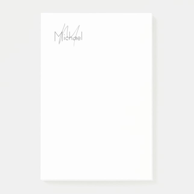 Monogrammed Minimalist Plain Modern Name Post-it Notes (Front)
