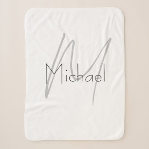 Monogrammed Minimalist Plain Modern Name Sherpa Blanket