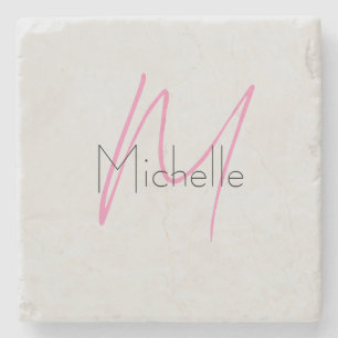 Monogrammed Minimalist Plain Modern Name Stone Coaster