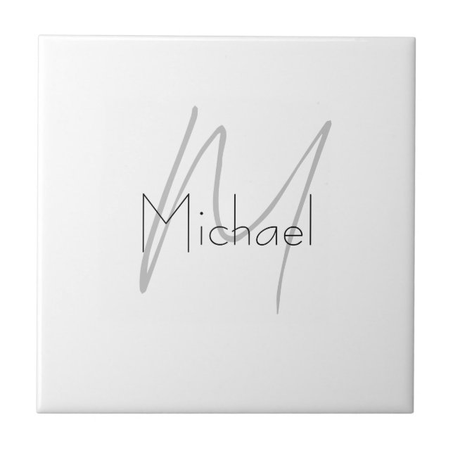 Monogrammed Minimalist Plain Modern Name Tile (Front)
