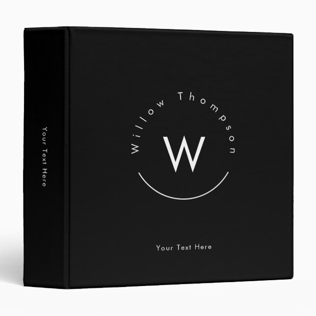 Monogrammed Minimalistic Modern Black Binder (Front/Spine)