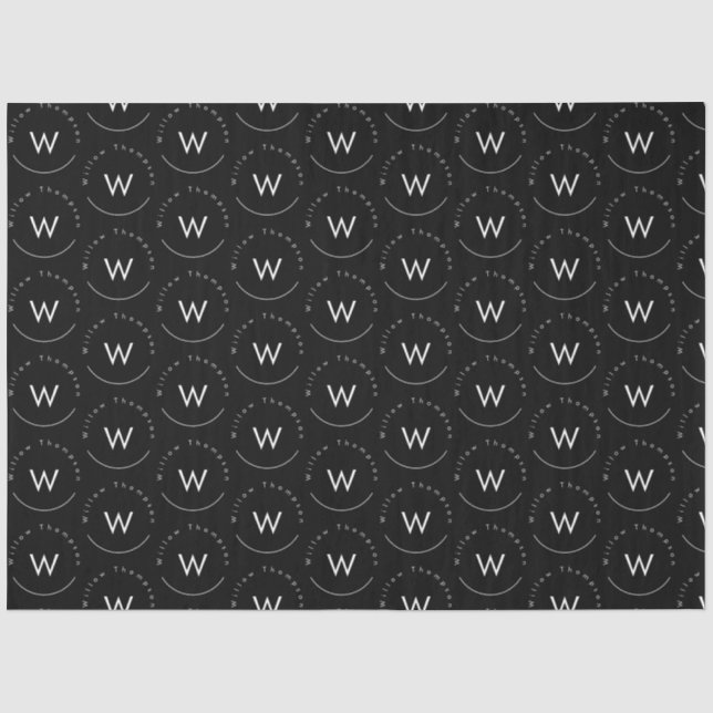 Monogrammed Minimalistic Modern Black Tissue Paper (Front)