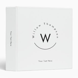 Monogrammed Minimalistic Modern White Binder