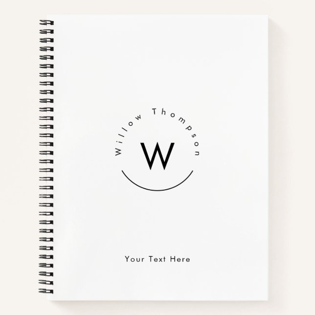 Monogrammed Minimalistic Modern White Notebook (Front)