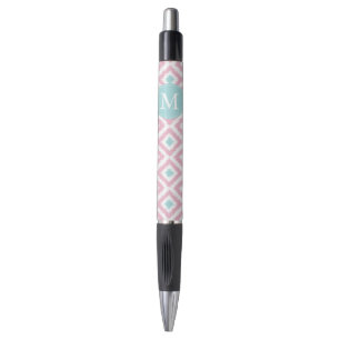 Monogrammed Mint and Pink Ikat Pattern Pen