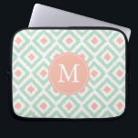 Monogrammed Mint Coral Diamond Ikat Pattern Laptop Sleeve<br><div class="desc">Stylish and chic design features a colourful and trendy diamonds ikat pattern and can be personalized with your monogram,  initial,  name,  or any text of your choice for a perfect custom gift!</div>