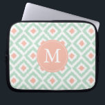 Monogrammed Mint Coral Diamond Ikat Pattern Laptop Sleeve<br><div class="desc">Stylish and chic design features a colourful and trendy diamonds ikat pattern and can be personalized with your monogram,  initial,  name,  or any text of your choice for a perfect custom gift!</div>