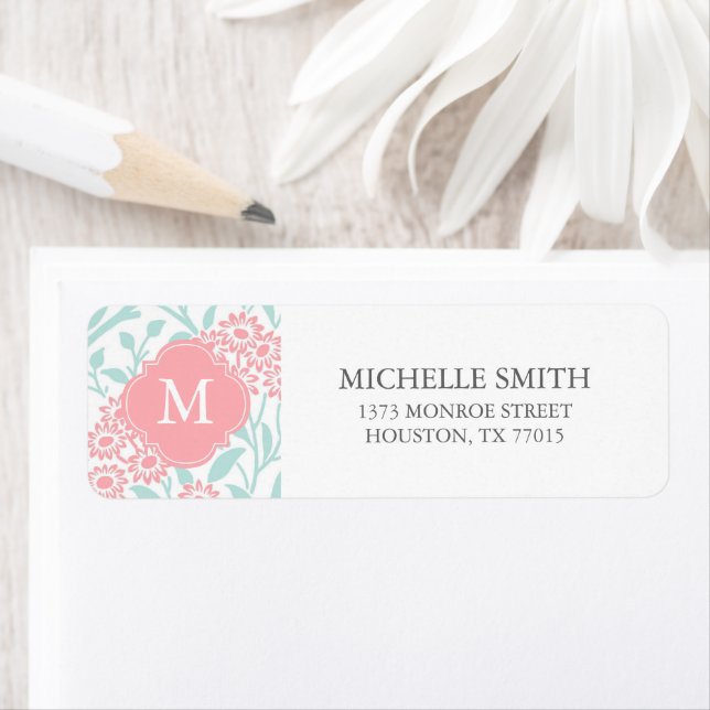 Monogrammed Mint Coral Floral Damask Pattern (Insitu)