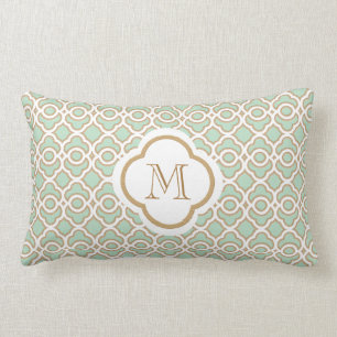 Monogrammed Mint Green and Gold Moroccan Lumbar Pillow