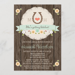 MONOGRAMMED MINT HORSESHOE WESTERN BRIDAL SHOWER INVITATION