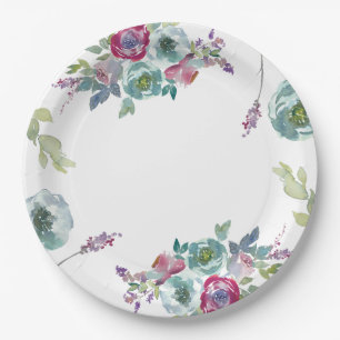 Monogrammed Mint & Mauve floral wedding Paper Plate