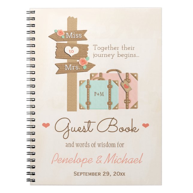 MONOGRAMMED MISS TO MRS. TRAVEL THEMED GUEST BOOK (Front)