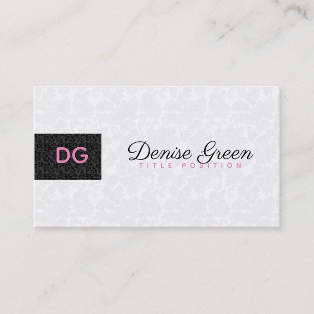 Monogrammed Modern Black & White Damasks Business Card (Front)