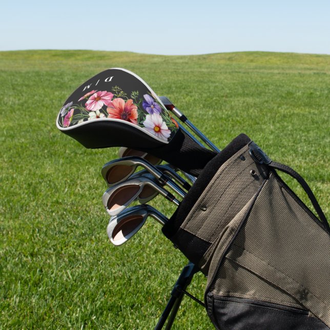 Monogrammed Modern Boho Floral Golf Head Cover (In Situ)