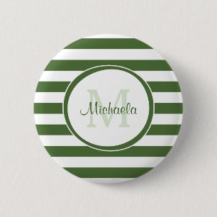 Monogrammed Modern Broad Forest Green Stripes 2 Inch Round Button