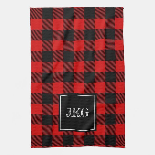 Monogrammed Modern Buffalo Plaid Check Kitchen Towel (Vertical)