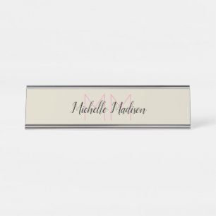 Monogrammed Modern Calligraphy Name Initials Desk Name Plate
