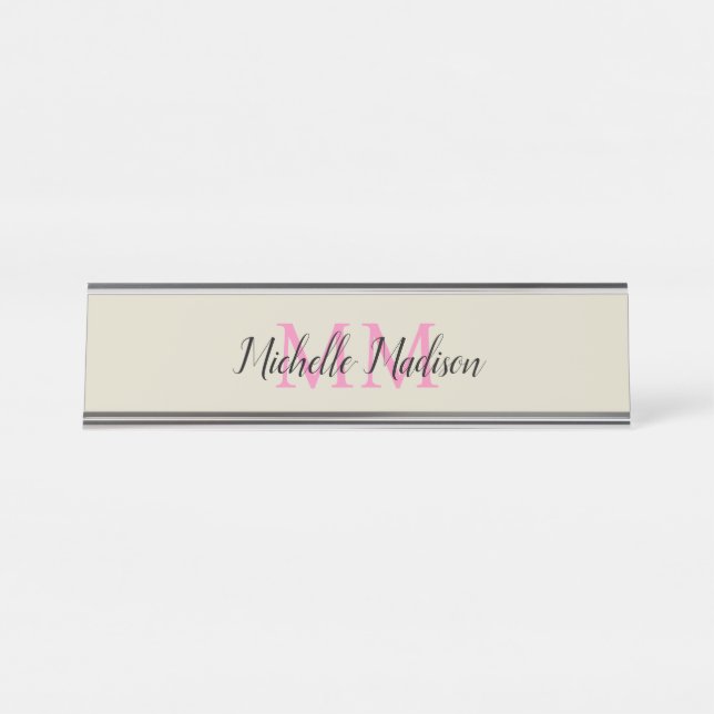 Monogrammed Modern Calligraphy Name Initials Desk Name Plate (Front)
