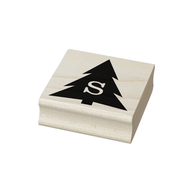 Monogrammed Modern Christmas Tree Rubber Stamp (Stamp)