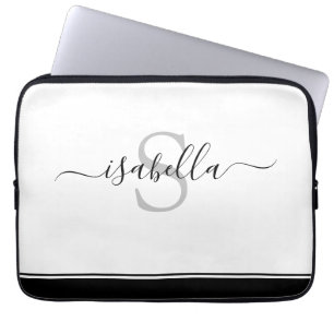 Monogrammed Modern Elegant Script  Laptop Sleeve