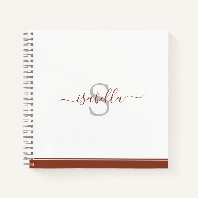 Monogrammed Modern Elegant Script Rust Notebook (Front)