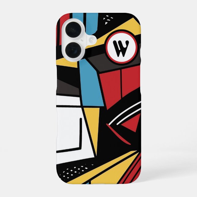 Monogrammed Modern Geometric Abstract iPhone 16 Case (Back)