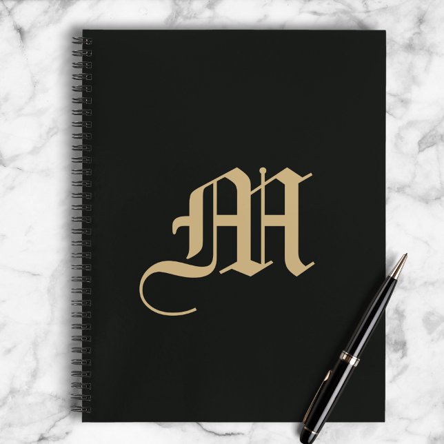 Monogrammed Modern Gothic Minimal Black and Gold Notebook (Bold gold monogram—your letter, your style.)