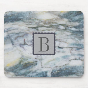 Monogrammed Modern Grey & Blue Marble Texture Mouse Pad