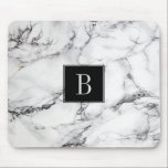 Monogrammed Modern Grey & White Marble Texture Mouse Pad<br><div class="desc">Elegant modern grey and white natural marble stone with custom monogram and black accents.</div>