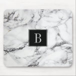 Monogrammed Modern Grey & White Marble Texture Mouse Pad<br><div class="desc">Elegant modern grey and white natural marble stone with custom monogram and black accents.</div>