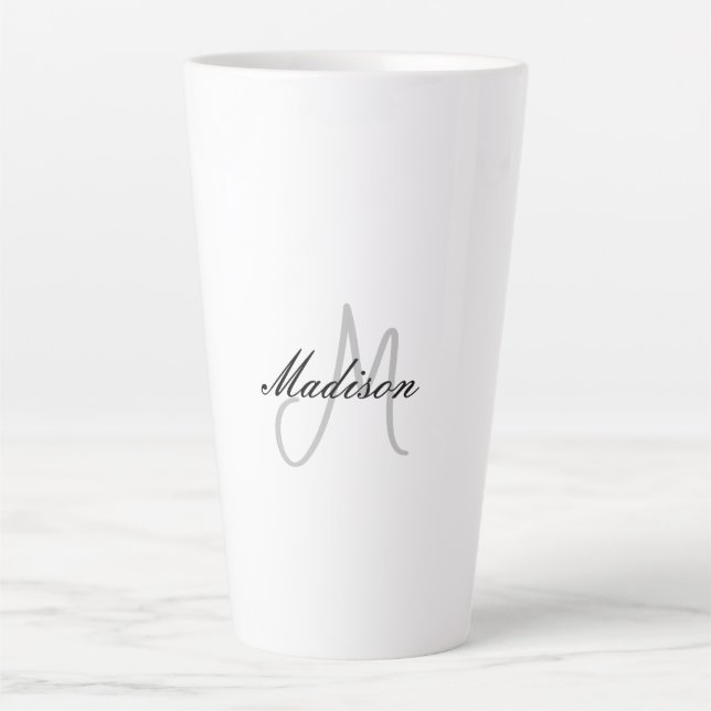 Monogrammed Modern Handwriting Name Initial Latte Mug (Front)
