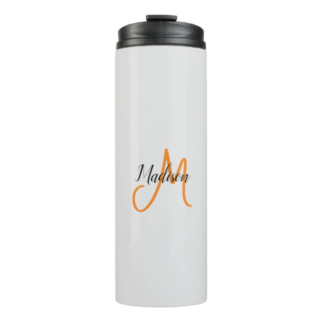 Monogrammed Modern Handwriting Name Initial Thermal Tumbler (Front)