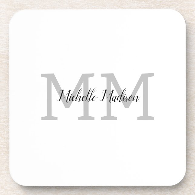 Monogrammed Modern Handwriting Name Initials Coaster (Front)
