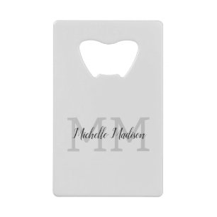 Monogrammed Modern Handwriting Name Initials Credit Card Bottle Opener