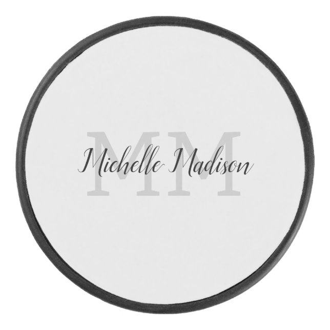 Monogrammed Modern Handwriting Name Initials Hockey Puck (Front)