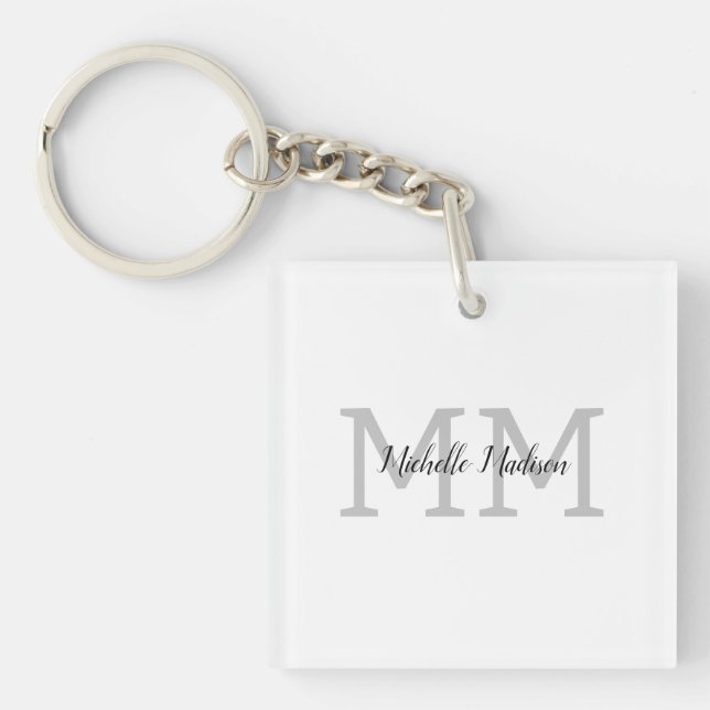 Monogrammed Modern Handwriting Name Initials Keychain (Front)