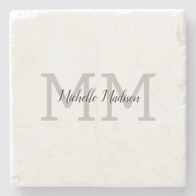 Monogrammed Modern Handwriting Name Initials Stone Coaster (Front)