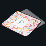 Monogrammed Modern Leaf Mosaic in Vibrant Pastels Laptop Sleeve<br><div class="desc">A gorgeous,  vibrant pastel personalized door mat with a leaf mosaic in shades of orange,  yellow,  teal and pink. Makes a wonderful gift.</div>