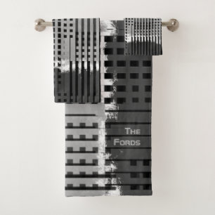 Monogrammed Modern Luxury Grey Abstract Bath Towel Set