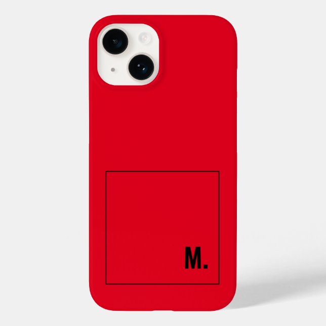 Monogrammed Modern Minimalist Red Black Initial Case-Mate iPhone Case (Back)
