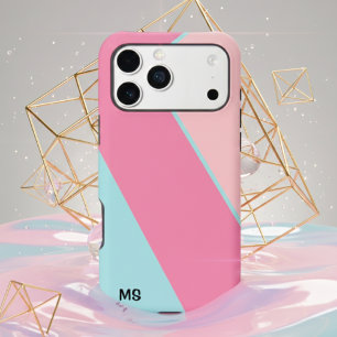 Monogrammed Modern Pastel Pink & Blue Abstract