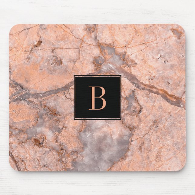 Monogrammed Modern Pink And Grey Marble Texture Mouse Pad (Front)