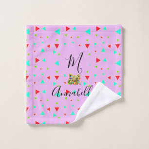 Monogrammed Modern Pink Grizzly Bear Wash Cloth