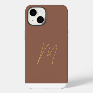 Monogrammed Modern Plain Initial Brown Gold Colour iPhone 14 Case