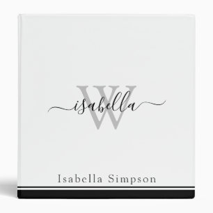 Monogrammed Modern Script Black and White Binder