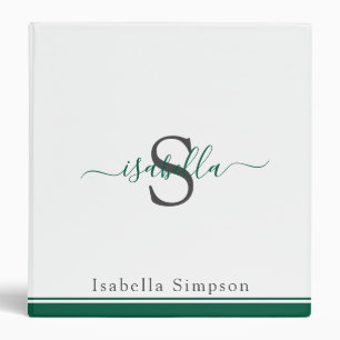 Monogrammed Modern Script Emerald Green Binder