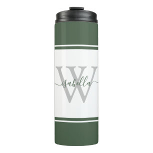 Monogrammed Modern Script Evergreen Thermal Tumbler