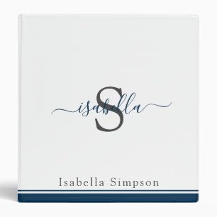 Monogrammed Modern Script Navy Blue Binder