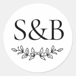 Monogrammed Modern Simple And Minimalist Wedding  Classic Round Sticker